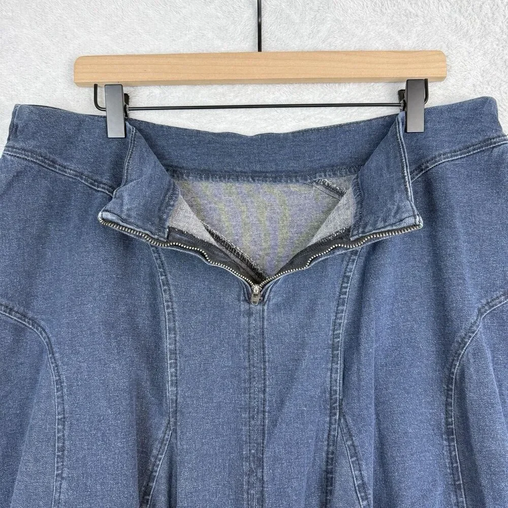 Vtg Reba Midi Skirt 16W Blue Stretch Denim Cottage Western Boho Modest Y2K 90s